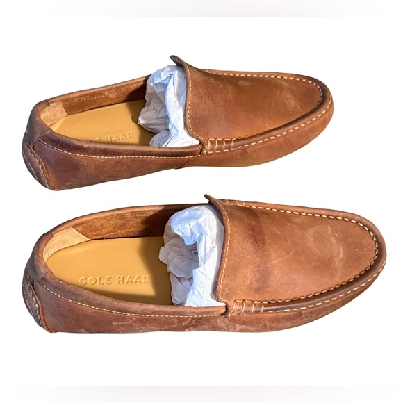 Cole Haan NWT Men's Sz 7M Dark Camel Distressed Leather Slip-On